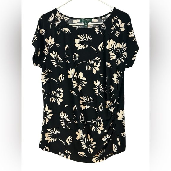 Ralph Lauren Tops - Women’s Lauren Ralph Lauren Top Size 1X  Ruched Short Sleeve Shirt Floral Black